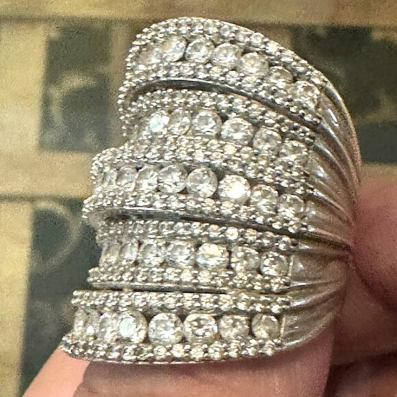 JtV 12 Row Vintage Knuckle to Knuckle Faux Diamond Ring in .925 Silver sz7 - Picture 6 of 8